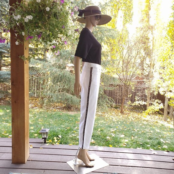 MELANIE LYNE, Boho white jeans with side print, Size: 12 - Picture 1 of 9